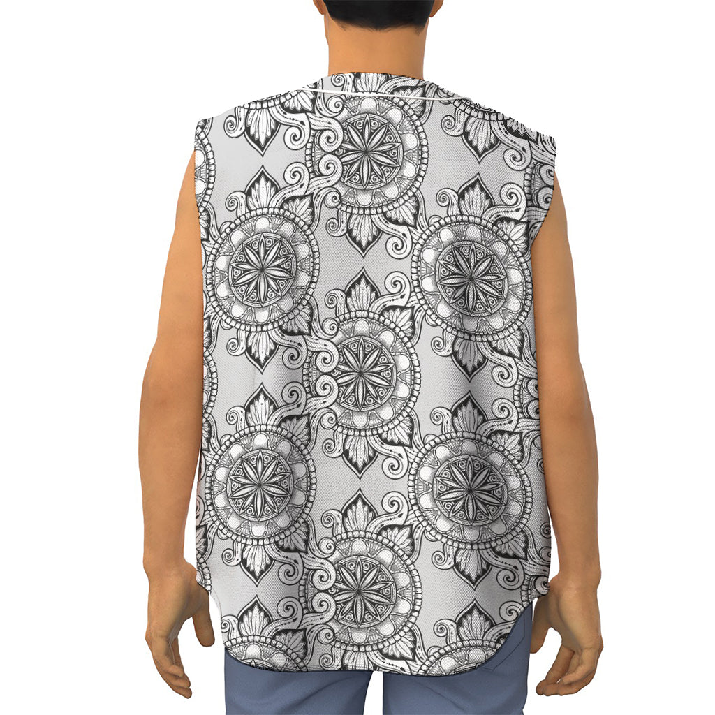 Zentangle Floral Pattern Print Sleeveless Baseball Jersey
