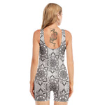 Zentangle Floral Pattern Print Sleeveless One Piece Swimsuit