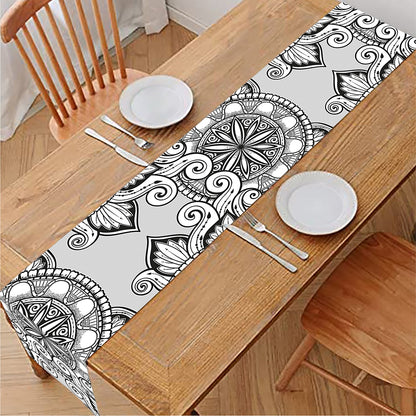 Zentangle Floral Pattern Print Table Runner