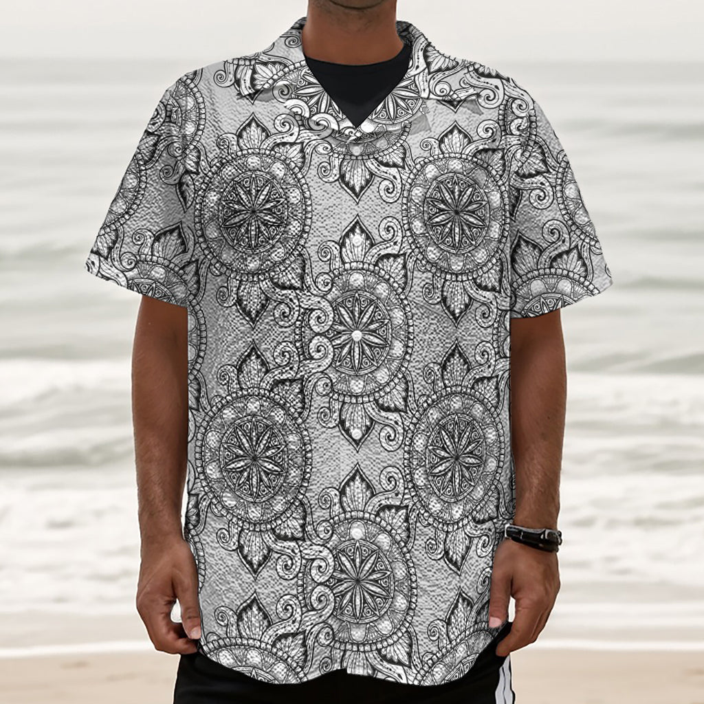 Zentangle Floral Pattern Print Textured Short Sleeve Shirt