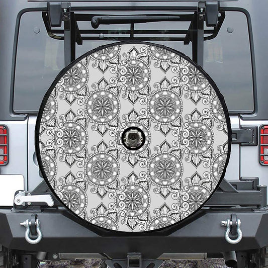 Zentangle Floral Pattern Print Tire Cover With Camera Hole