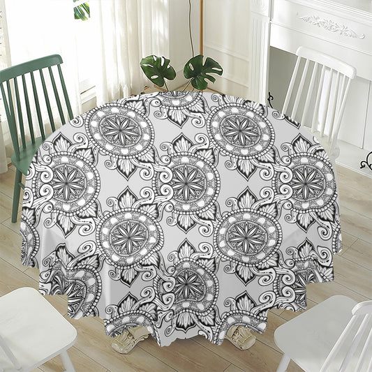 Zentangle Floral Pattern Print Waterproof Round Tablecloth