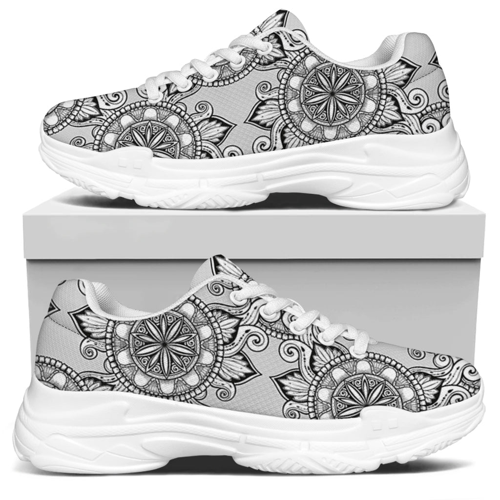 Zentangle Floral Pattern Print White Chunky Shoes