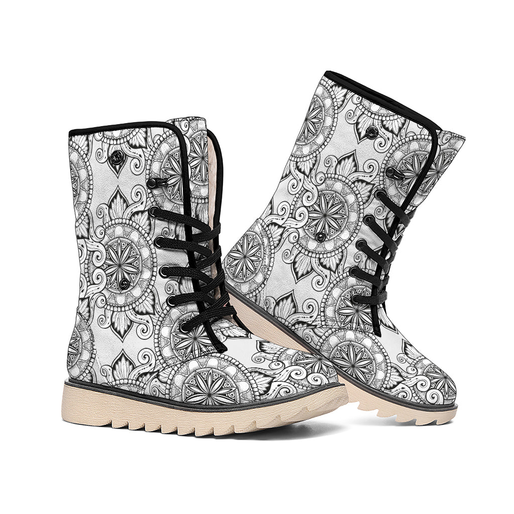 Zentangle Floral Pattern Print Winter Boots