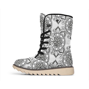 Zentangle Floral Pattern Print Winter Boots