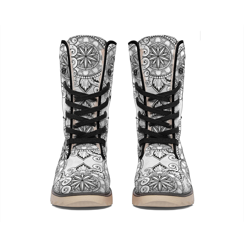 Zentangle Floral Pattern Print Winter Boots