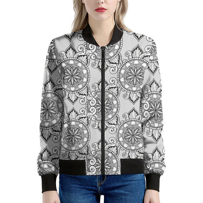 Zentangle Floral Pattern Print Women's Bomber Jacket