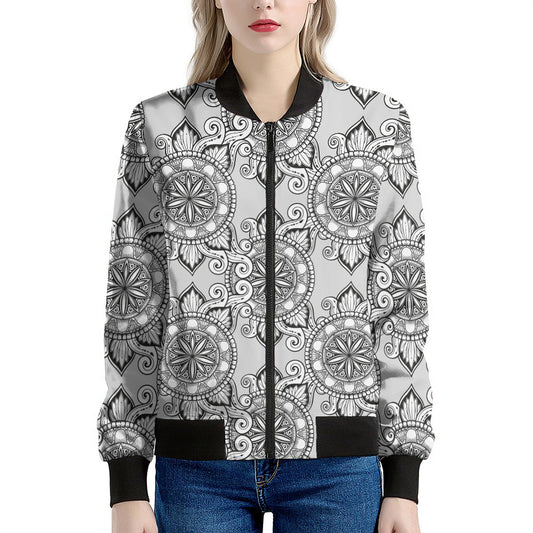 Zentangle Floral Pattern Print Women's Bomber Jacket