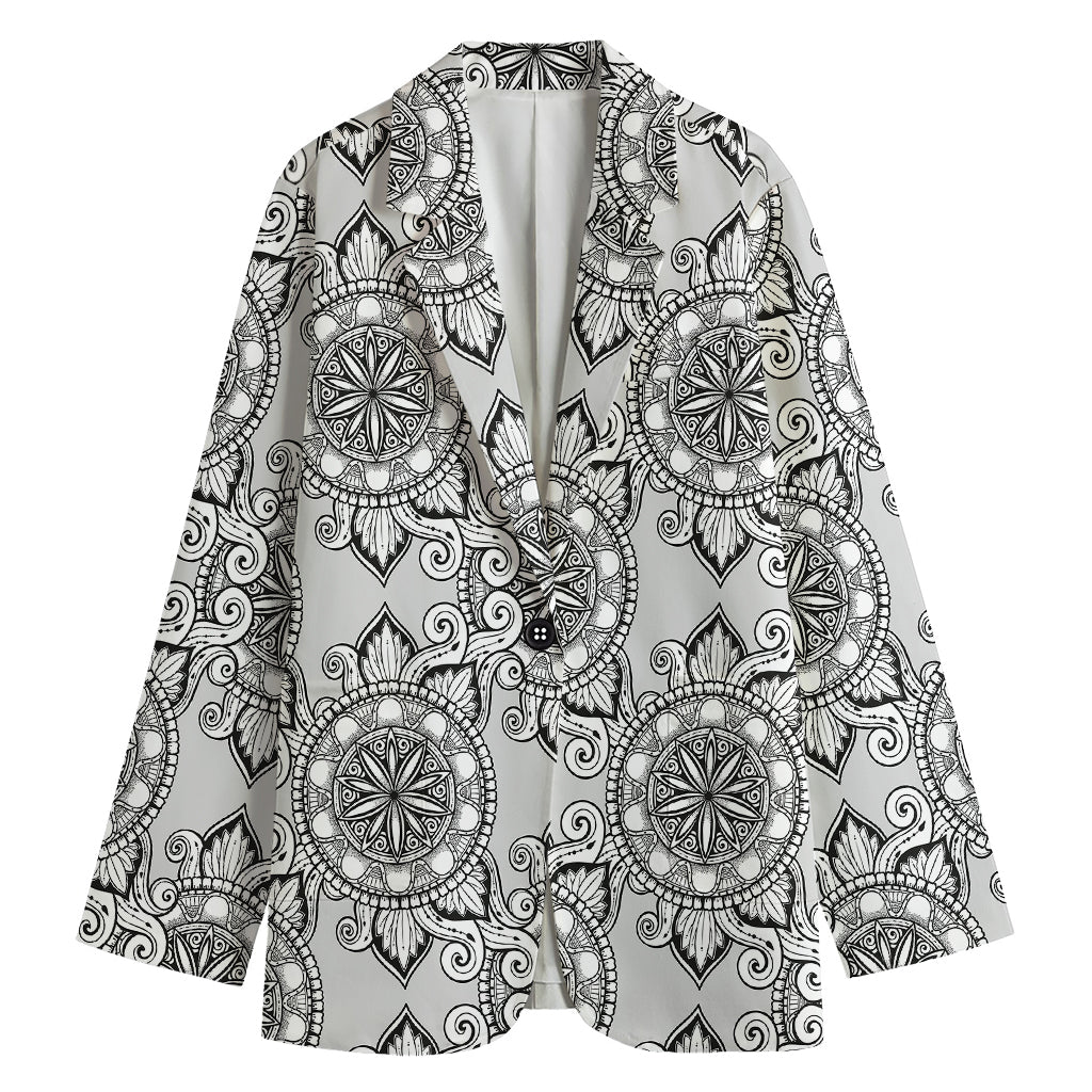 Zentangle Floral Pattern Print Women's Cotton Blazer
