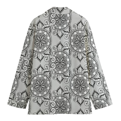 Zentangle Floral Pattern Print Women's Cotton Blazer