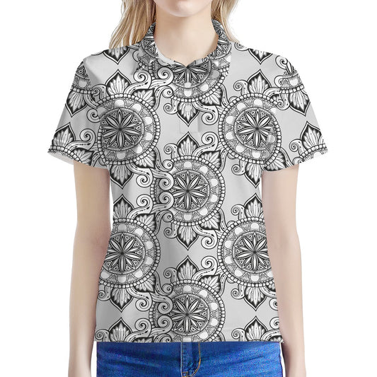 Zentangle Floral Pattern Print Women's Polo Shirt