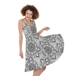 Zentangle Floral Pattern Print Women's Sleeveless Dress