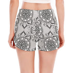 Zentangle Floral Pattern Print Women's Split Running Shorts
