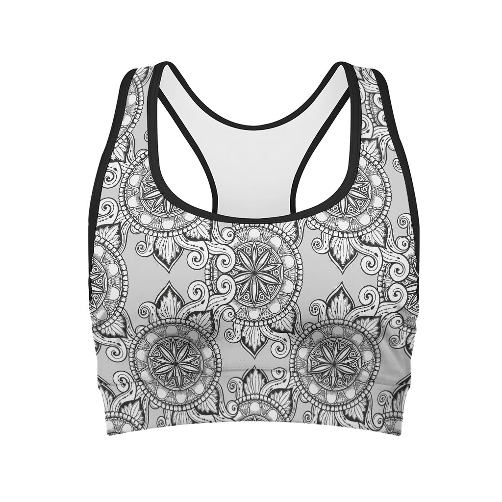 Zentangle Floral Pattern Print Women's Sports Bra