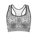 Zentangle Floral Pattern Print Women's Sports Bra