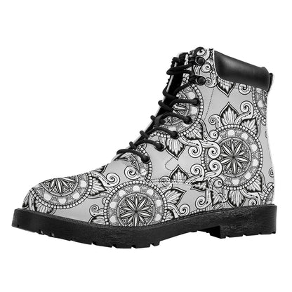 Zentangle Floral Pattern Print Work Boots