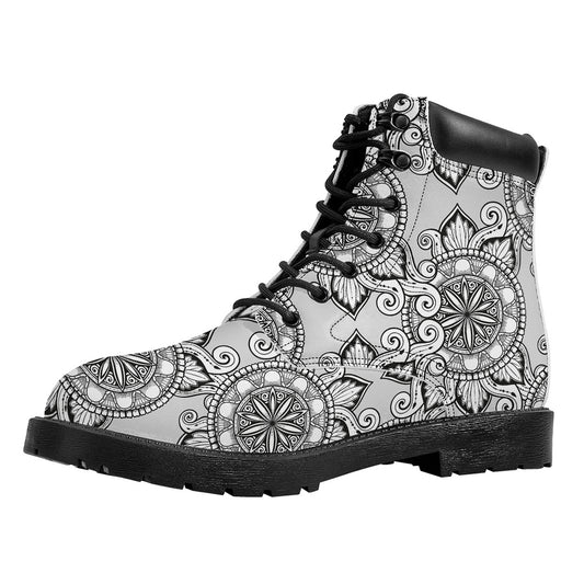 Zentangle Floral Pattern Print Work Boots