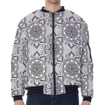 Zentangle Floral Pattern Print Zip Sleeve Bomber Jacket