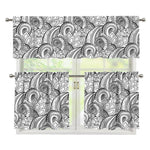 Zentangle Flower Pattern Print 3 Piece Kitchen Curtains