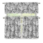 Zentangle Flower Pattern Print 3 Piece Kitchen Curtains
