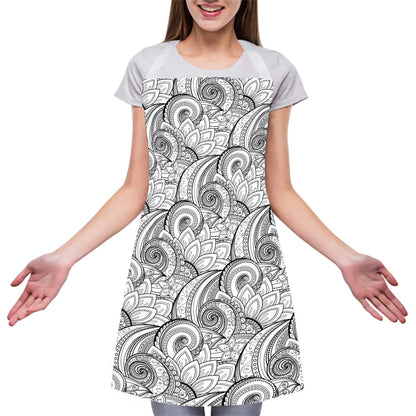 Zentangle Flower Pattern Print Adjustable Apron