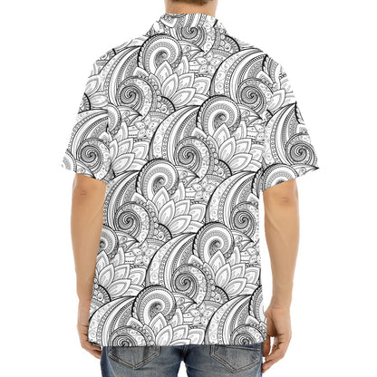 Zentangle Flower Pattern Print Aloha Shirt
