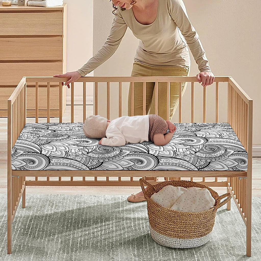 Zentangle Flower Pattern Print Baby Crib Sheet