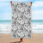 Zentangle Flower Pattern Print Beach Towel
