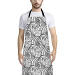 Zentangle Flower Pattern Print Bib Apron With Pocket