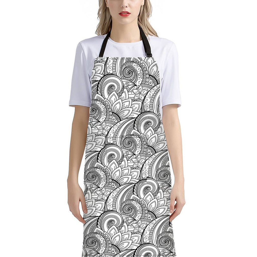 Zentangle Flower Pattern Print Bib Apron With Pocket