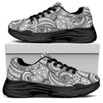 Zentangle Flower Pattern Print Black Chunky Shoes