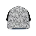 Zentangle Flower Pattern Print Black Mesh Trucker Hat