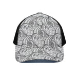 Zentangle Flower Pattern Print Black Mesh Trucker Cap