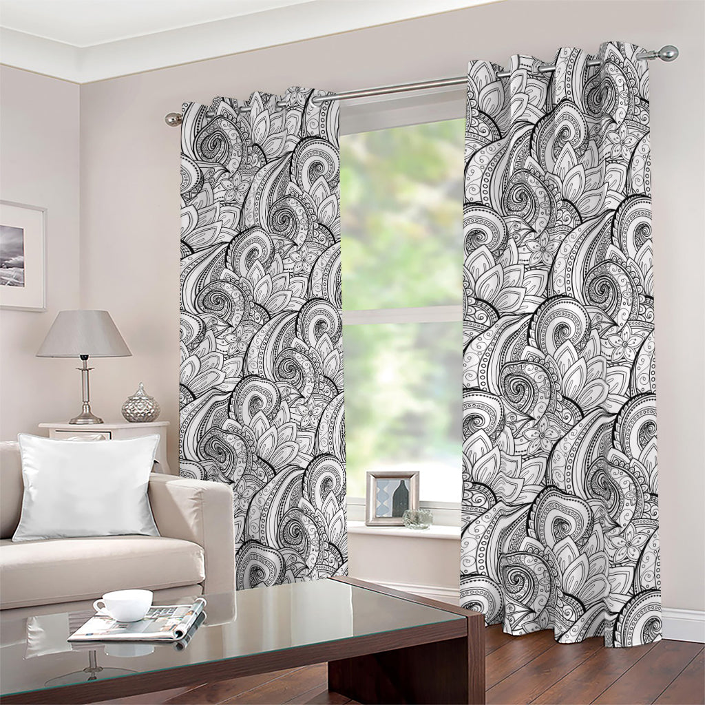 Zentangle Flower Pattern Print Blackout Grommet Curtains