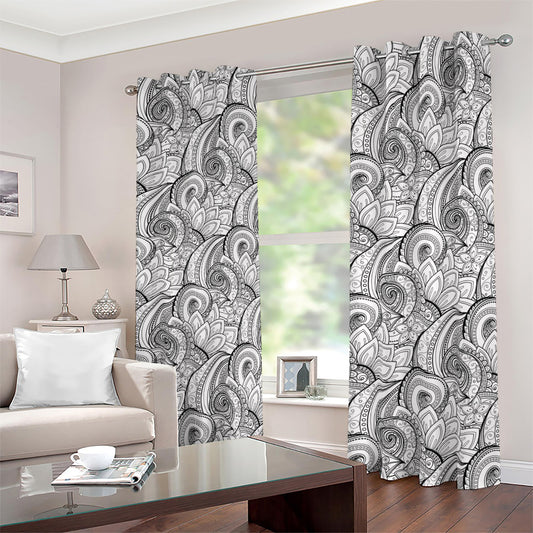 Zentangle Flower Pattern Print Blackout Grommet Curtains
