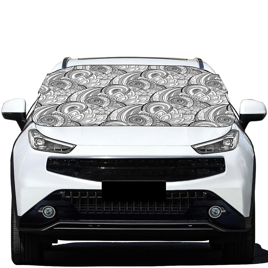 Zentangle Flower Pattern Print Car Windshield Snow Cover