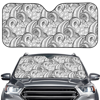Zentangle Flower Pattern Print Car Windshield Sun Shade
