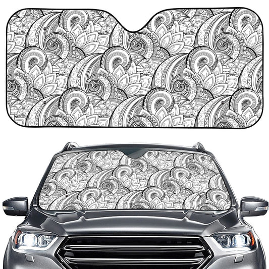 Zentangle Flower Pattern Print Car Windshield Sun Shade