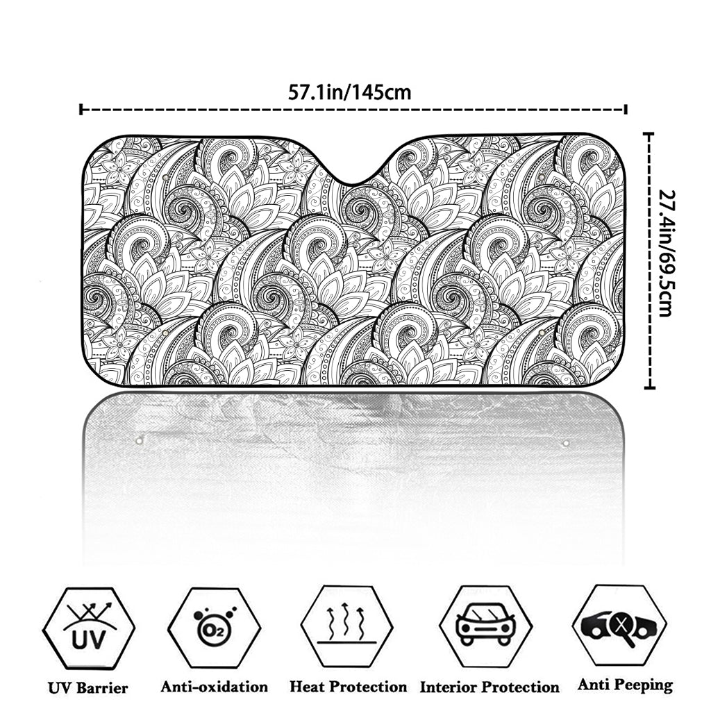 Zentangle Flower Pattern Print Car Windshield Sun Shade