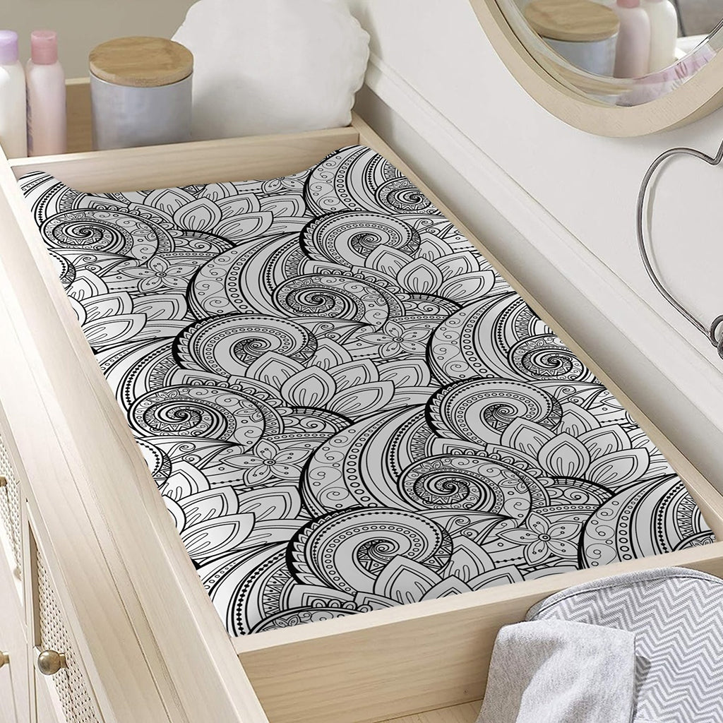 Zentangle Flower Pattern Print Changing Pad Cover