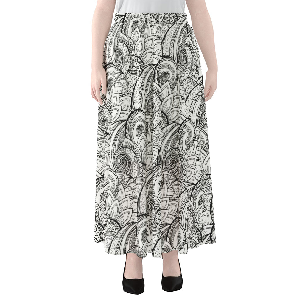Zentangle Flower Pattern Print Chiffon Maxi Skirt