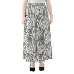 Zentangle Flower Pattern Print Chiffon Maxi Skirt