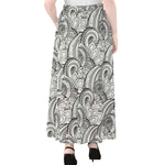 Zentangle Flower Pattern Print Chiffon Maxi Skirt