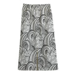 Zentangle Flower Pattern Print Cotton Front Slit Maxi Skirt