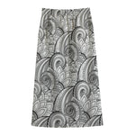 Zentangle Flower Pattern Print Cotton Front Slit Maxi Skirt