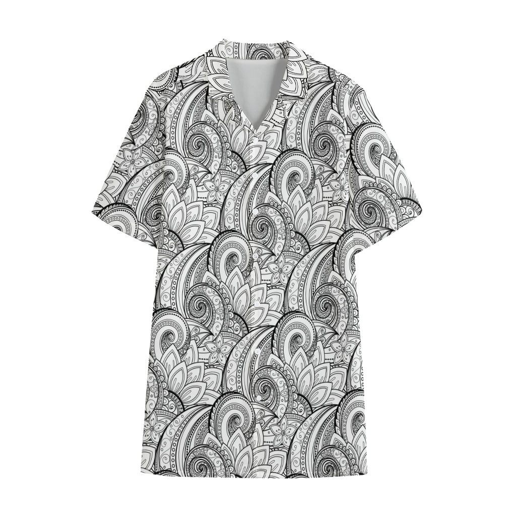 Zentangle Flower Pattern Print Cotton Hawaiian Shirt