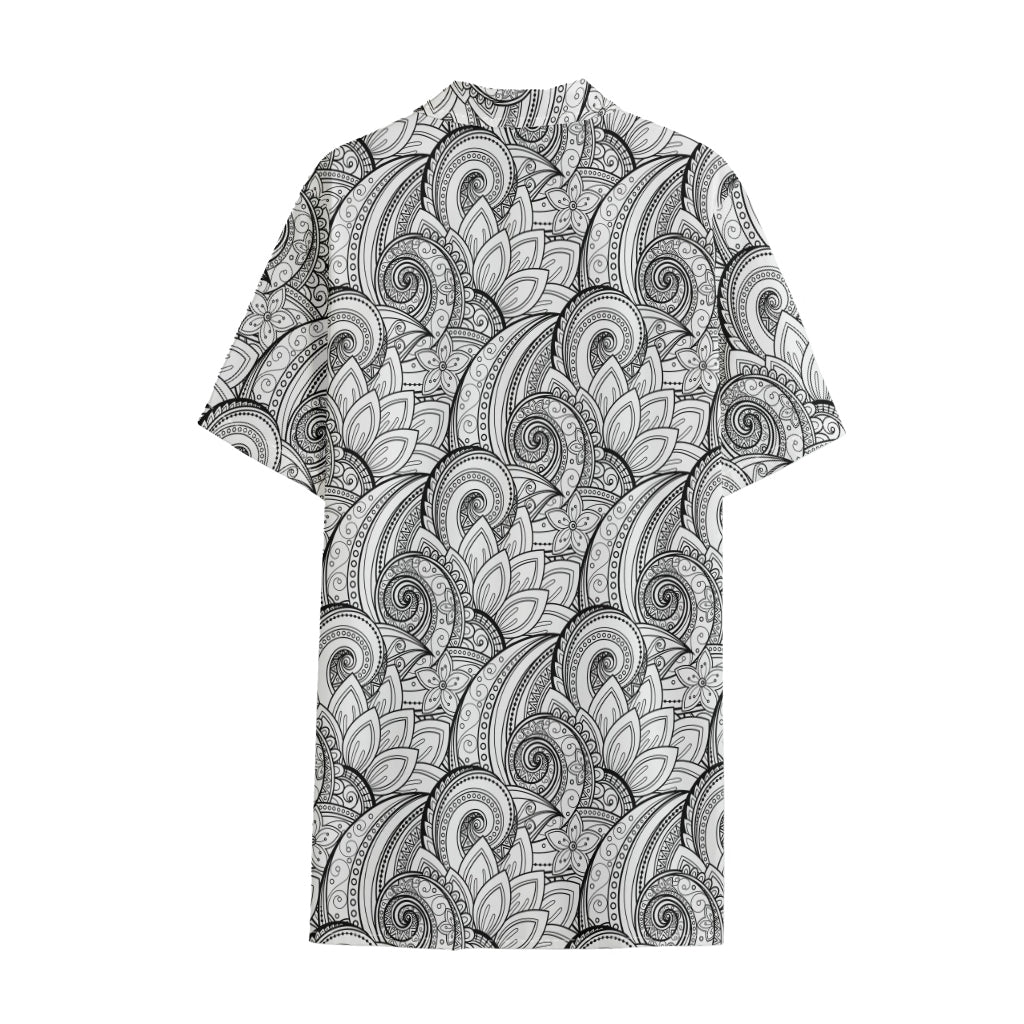 Zentangle Flower Pattern Print Cotton Hawaiian Shirt