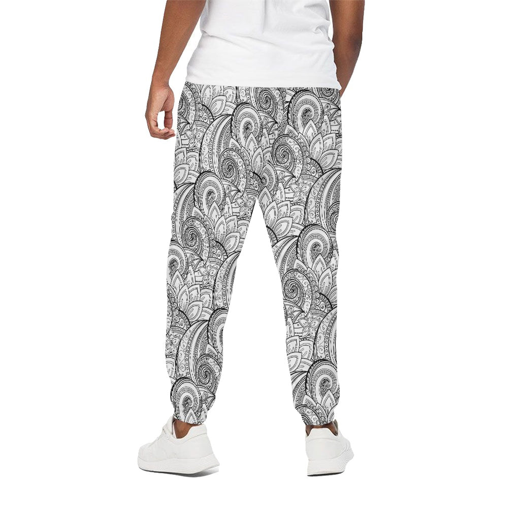 Zentangle Flower Pattern Print Cotton Pants