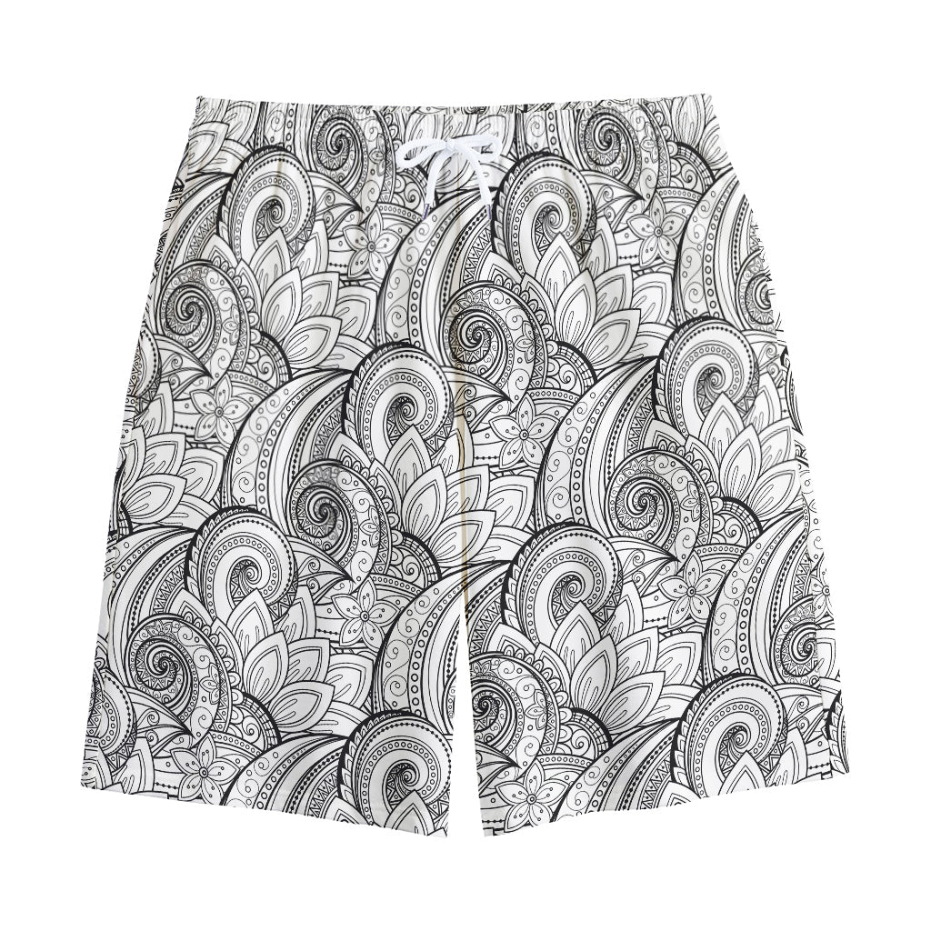 Zentangle Flower Pattern Print Cotton Shorts