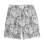 Zentangle Flower Pattern Print Cotton Shorts
